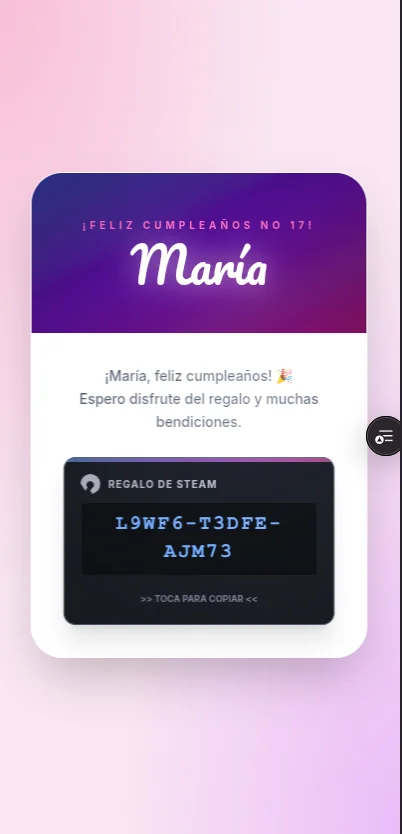 Vista móvil de Sorpresa Interactiva