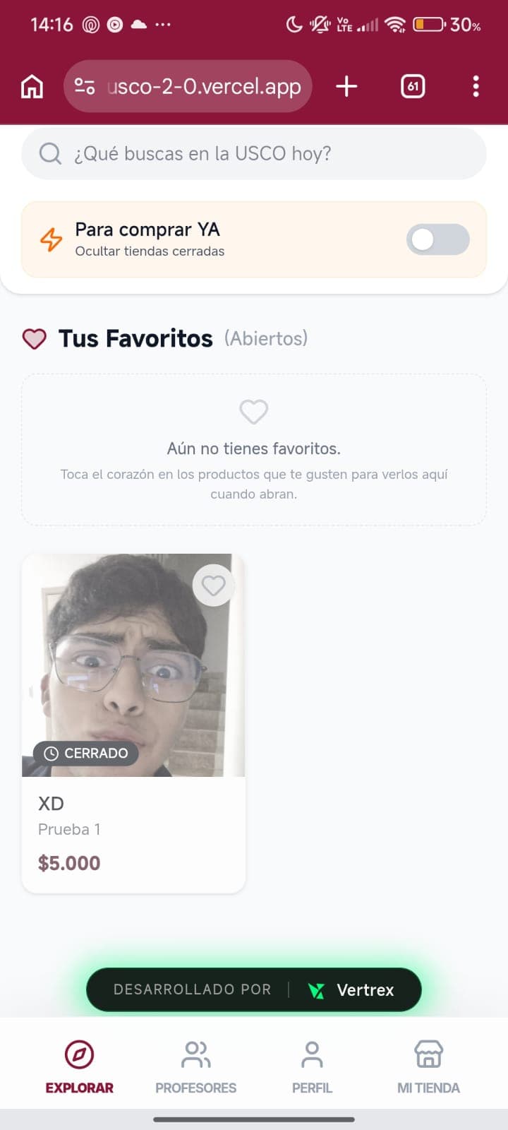 Vista de app Campus USCO Digital